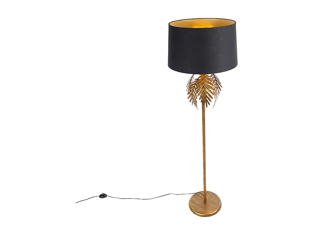 Lampadaire vintage or avec abat-jour en coton noir - Botanica