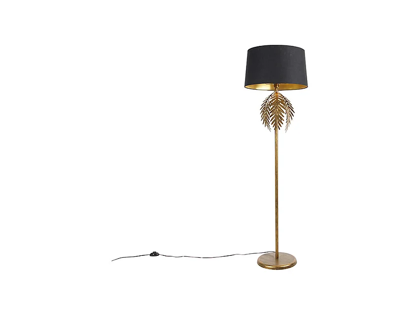 Lampadaire vintage or avec abat-jour en coton noir - Botanica