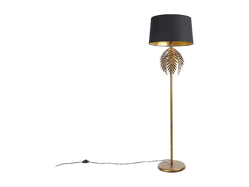 Lampadaire doré 145 cm avec abat-jour en coton noir 50 cm - Botanica