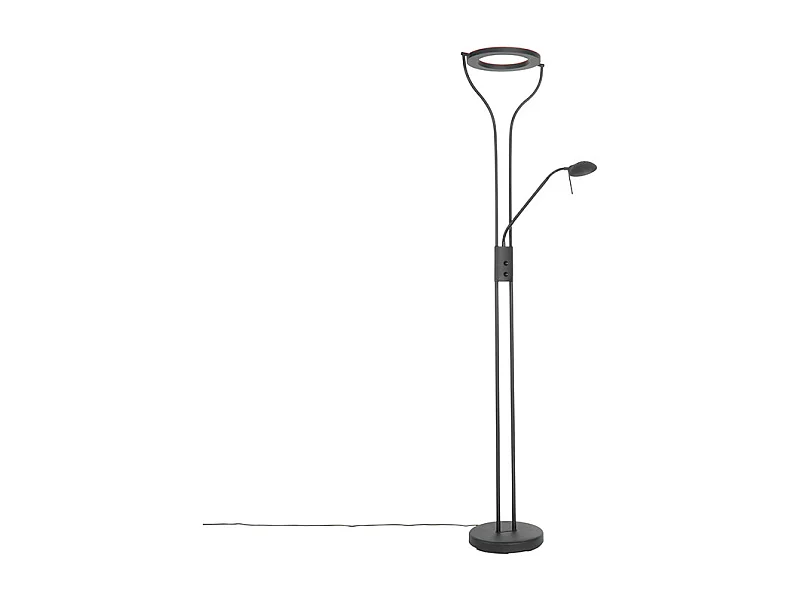 Lampadaire moderne noir avec bras de lecture avec LED et variateur - Divo