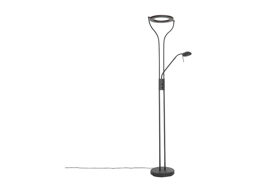 Lampadaire moderne noir avec bras de lecture avec LED et variateur - Divo