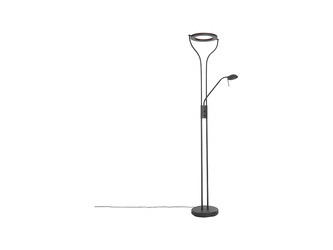 Lampadaire moderne noir avec bras de lecture avec LED et variateur - Divo