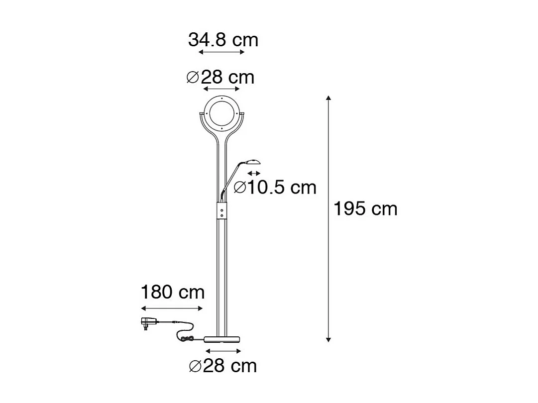 Lampadaire moderne noir avec bras de lecture avec LED et variateur - Divo