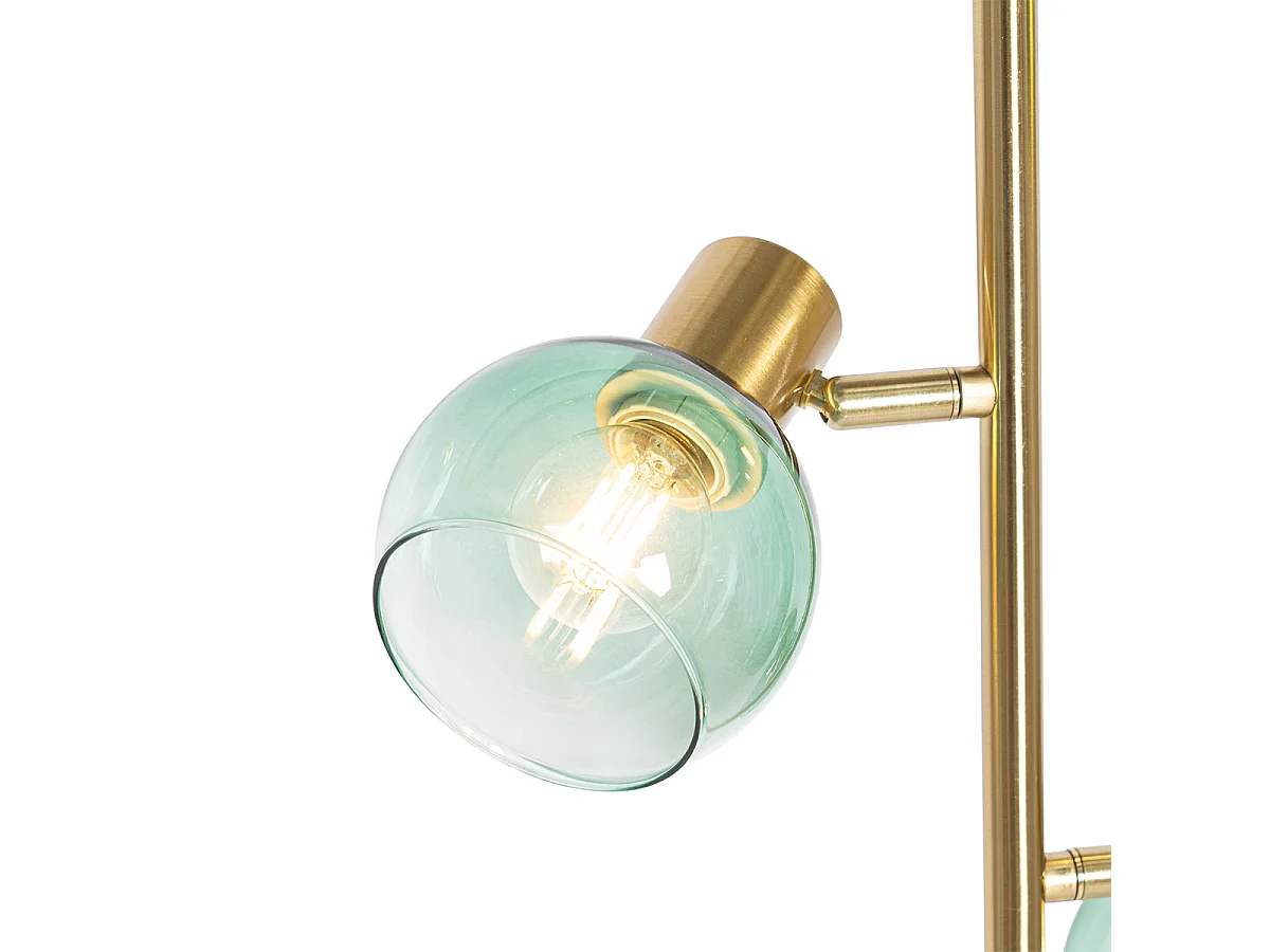 Lampadaire Art Déco doré avec verre vert 3 lumières - Vidro