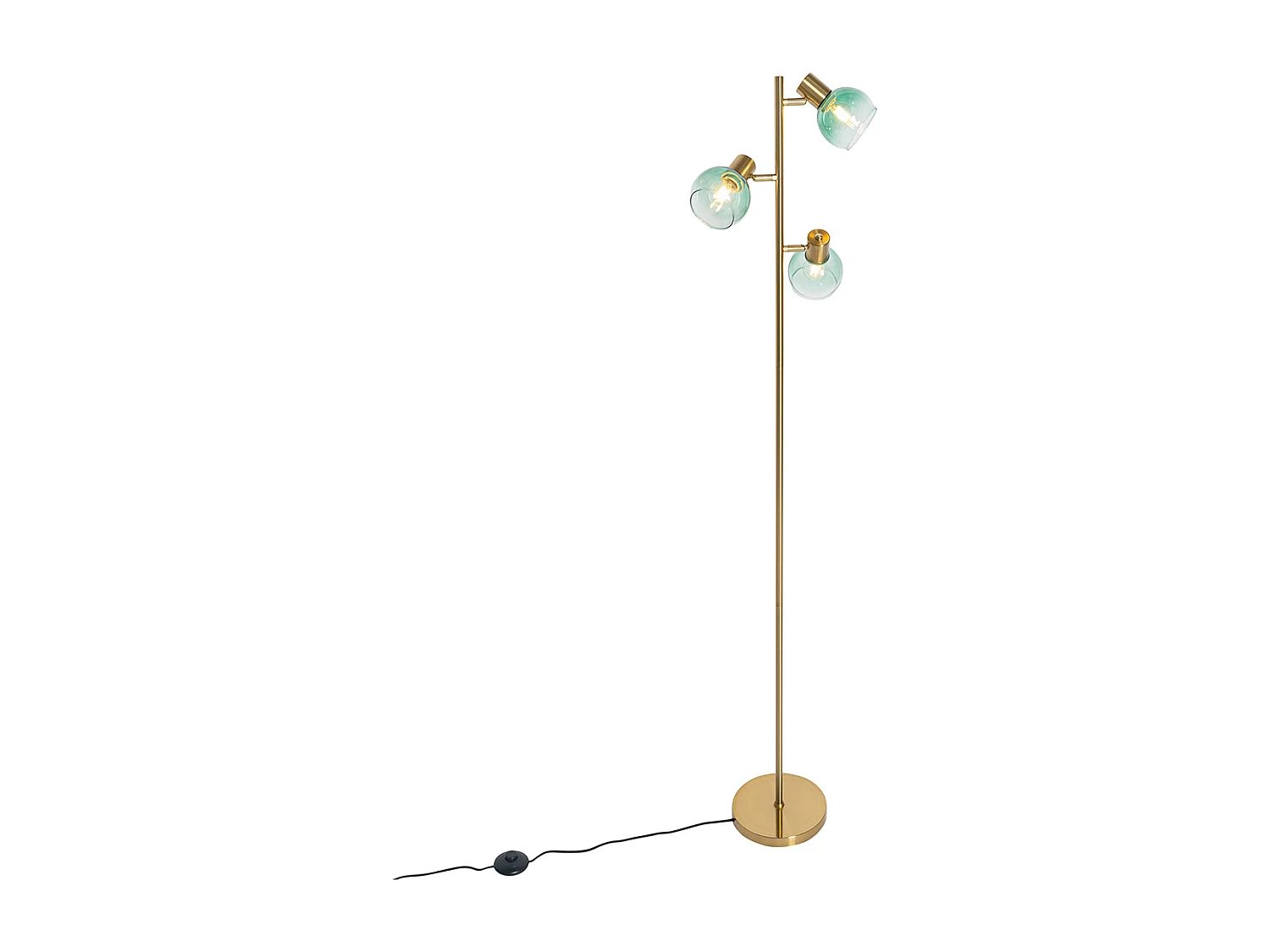 Lampadaire Art Déco doré avec verre vert 3 lumières - Vidro