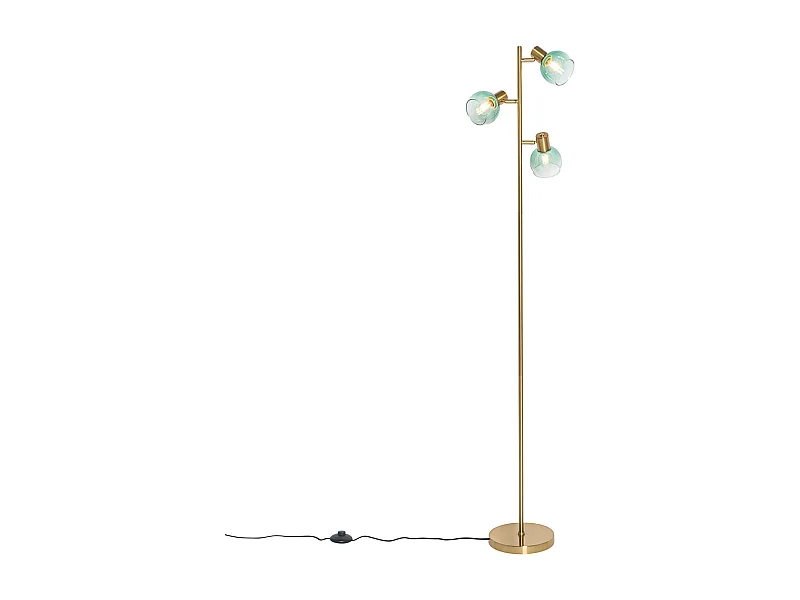 Lampadaire Art Déco doré avec verre vert 3 lumières - Vidro