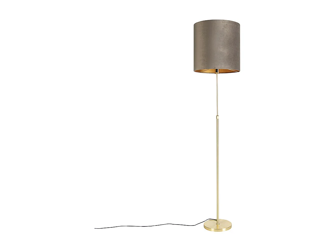 Lampadaire or / laiton avec abat-jour en velours taupe 40/40 cm - Parte
