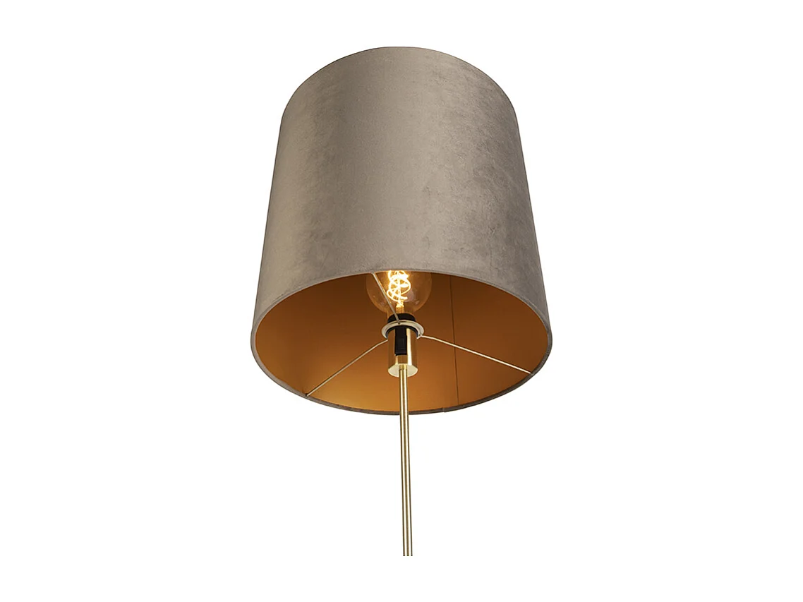 Lampadaire or / laiton avec abat-jour en velours taupe 40/40 cm - Parte