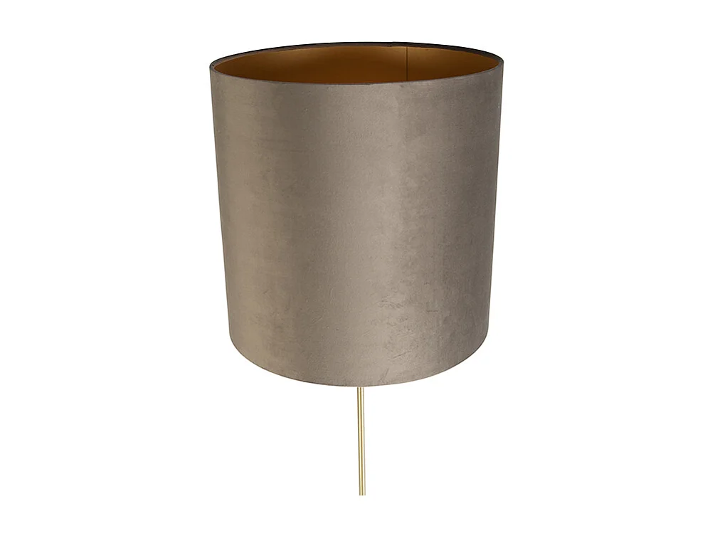 Lampadaire or / laiton avec abat-jour en velours taupe 40/40 cm - Parte