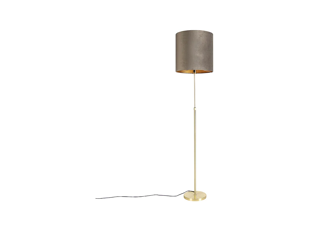 Lampadaire or / laiton avec abat-jour en velours taupe 40/40 cm - Parte