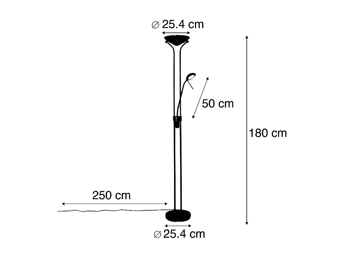 Lampadaire en acier avec lampe de lecture avec LED et variateur - Diva