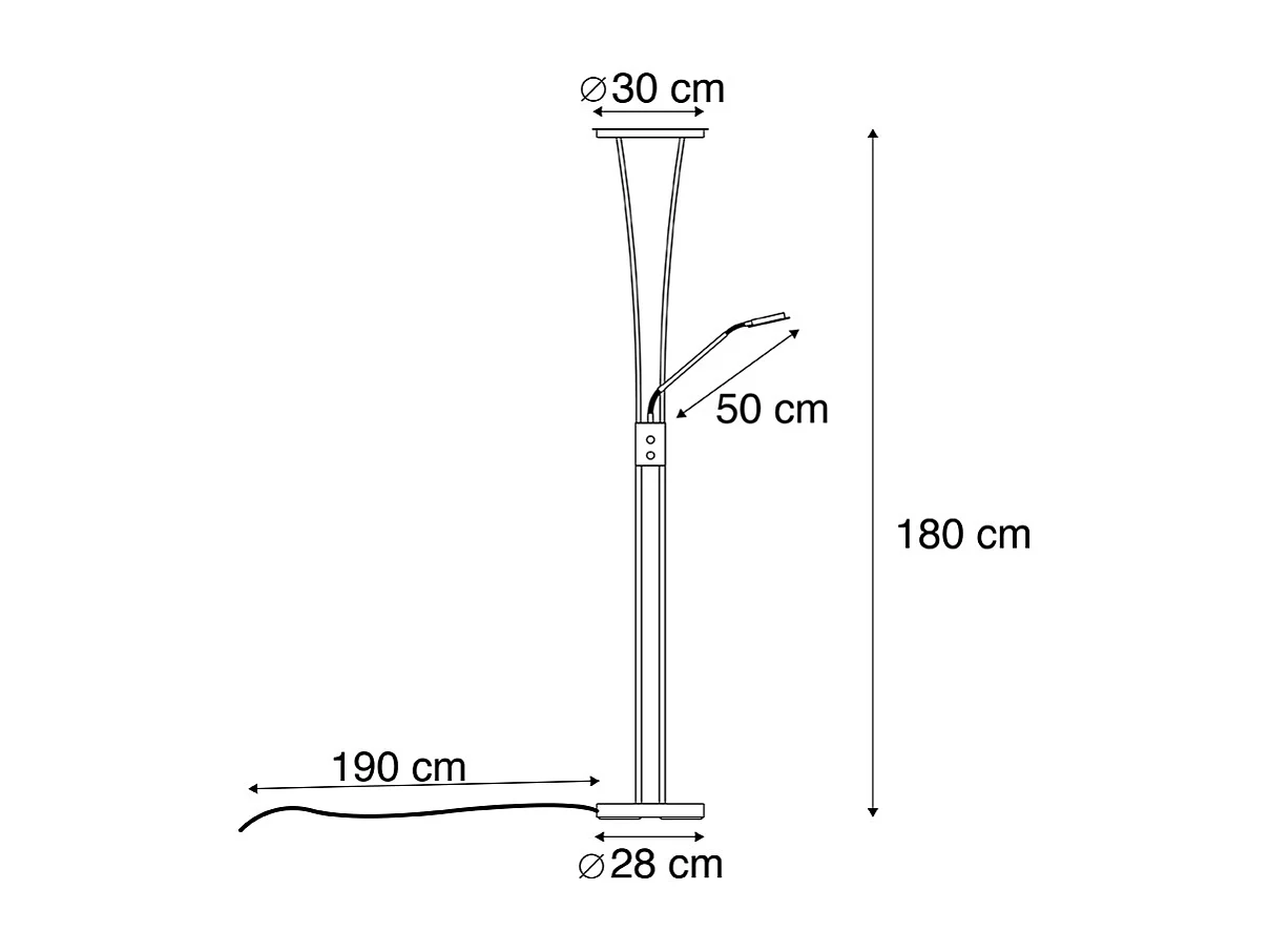 Lampadaire moderne en acier et verre avec bras de lecture LED - Divine