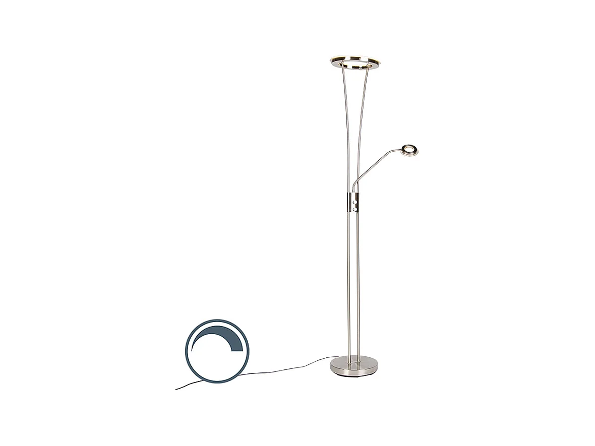 Lampadaire moderne en acier et verre avec bras de lecture LED - Divine