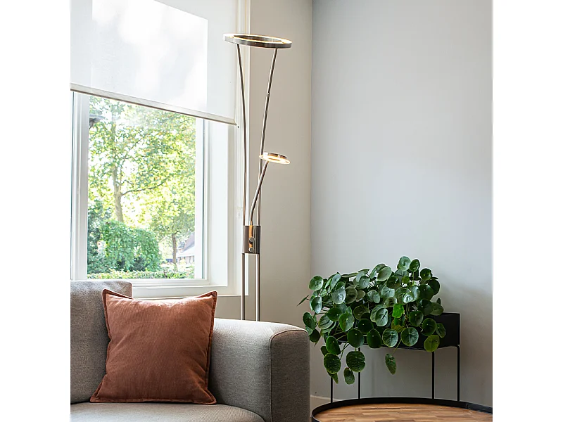 Lampadaire moderne en acier et verre avec bras de lecture LED - Divine