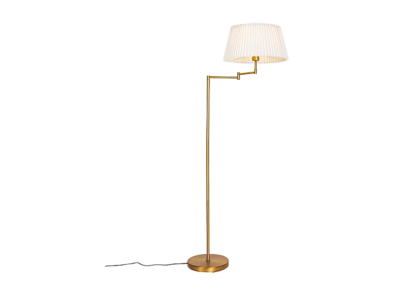 Lampadaire en bronze avec abat-jour plissé blanc et bras réglable - Ladas Deluxe
