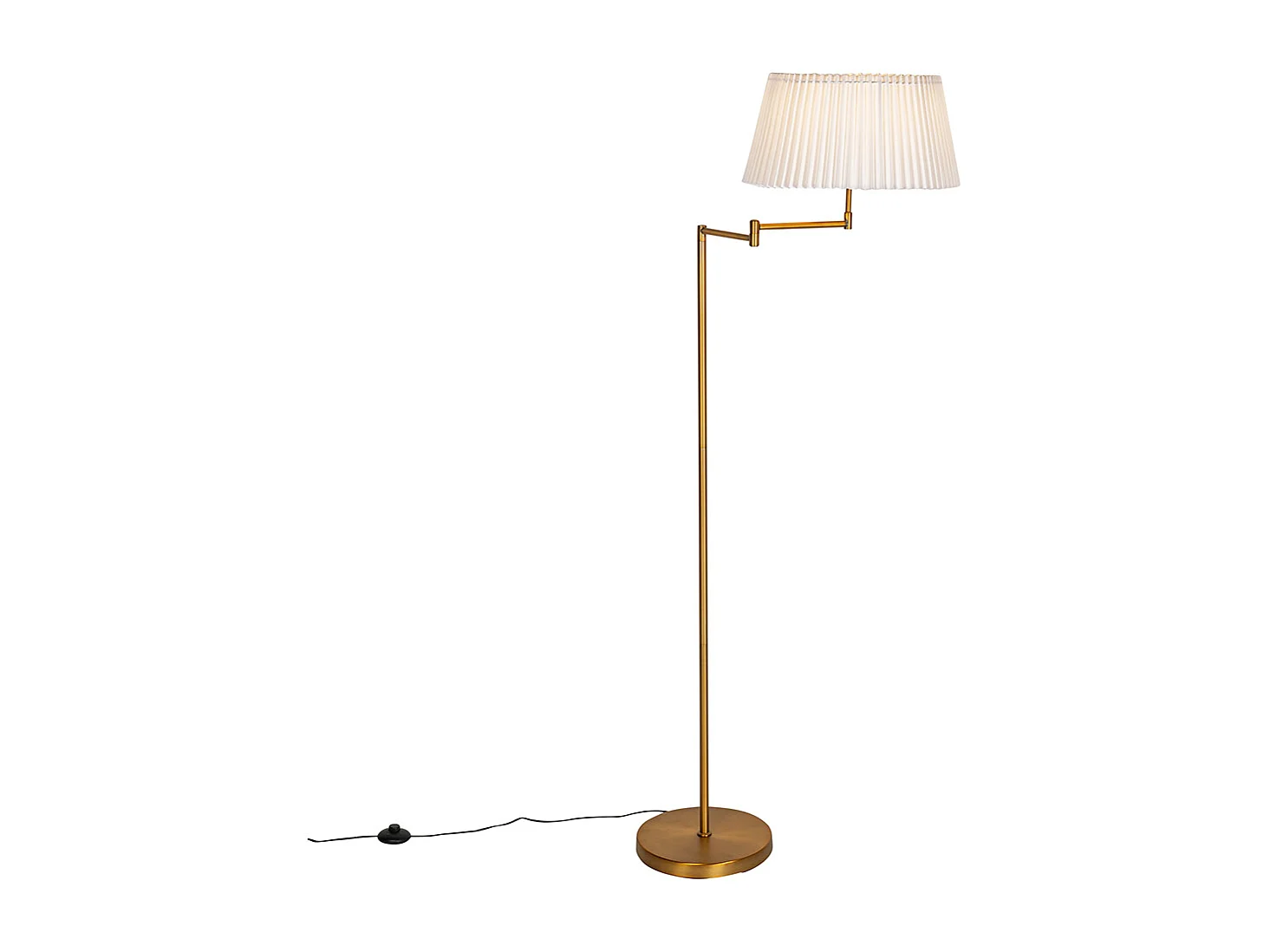 Lampadaire en bronze avec abat-jour plissé blanc et bras réglable - Ladas Deluxe