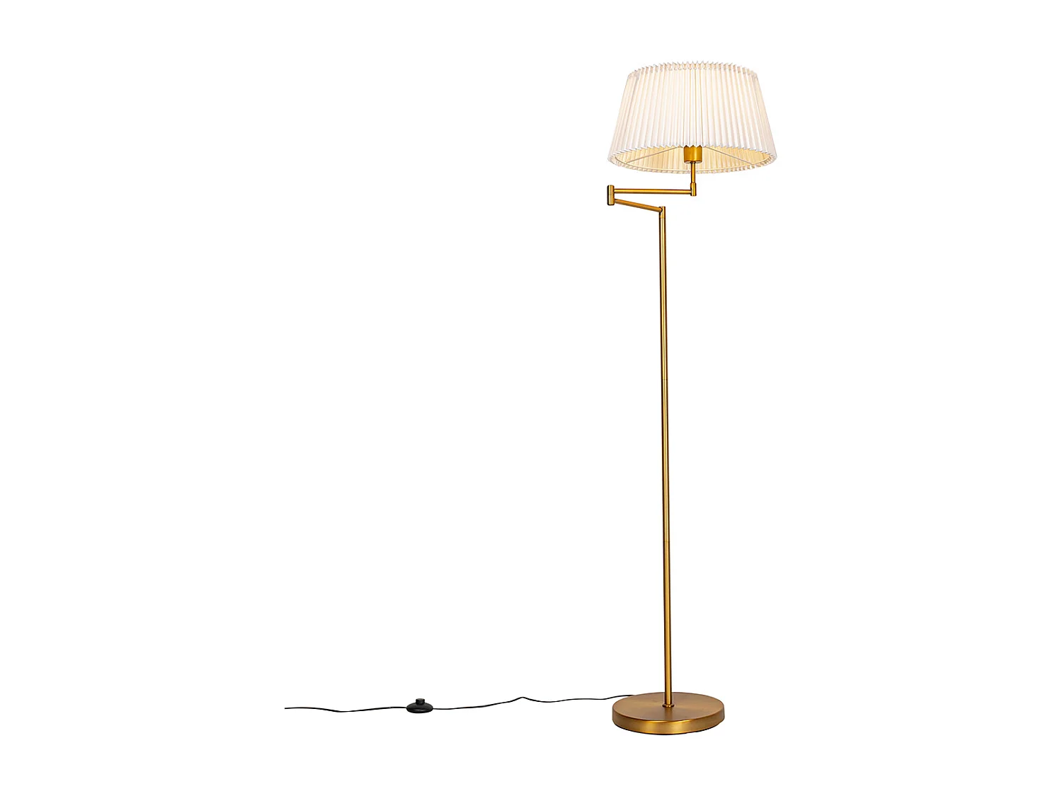 Lampadaire bronze avec abat-jour plissé blanc et bras réglable - Ladas Deluxe