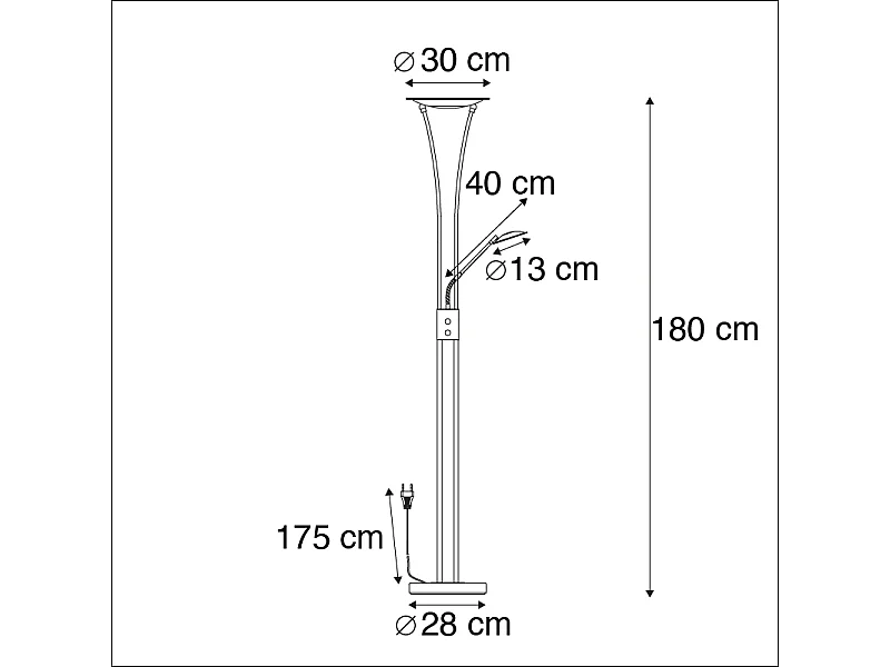 Lampadaire moderne en acier avec bras de lecture inclus - Ibiza