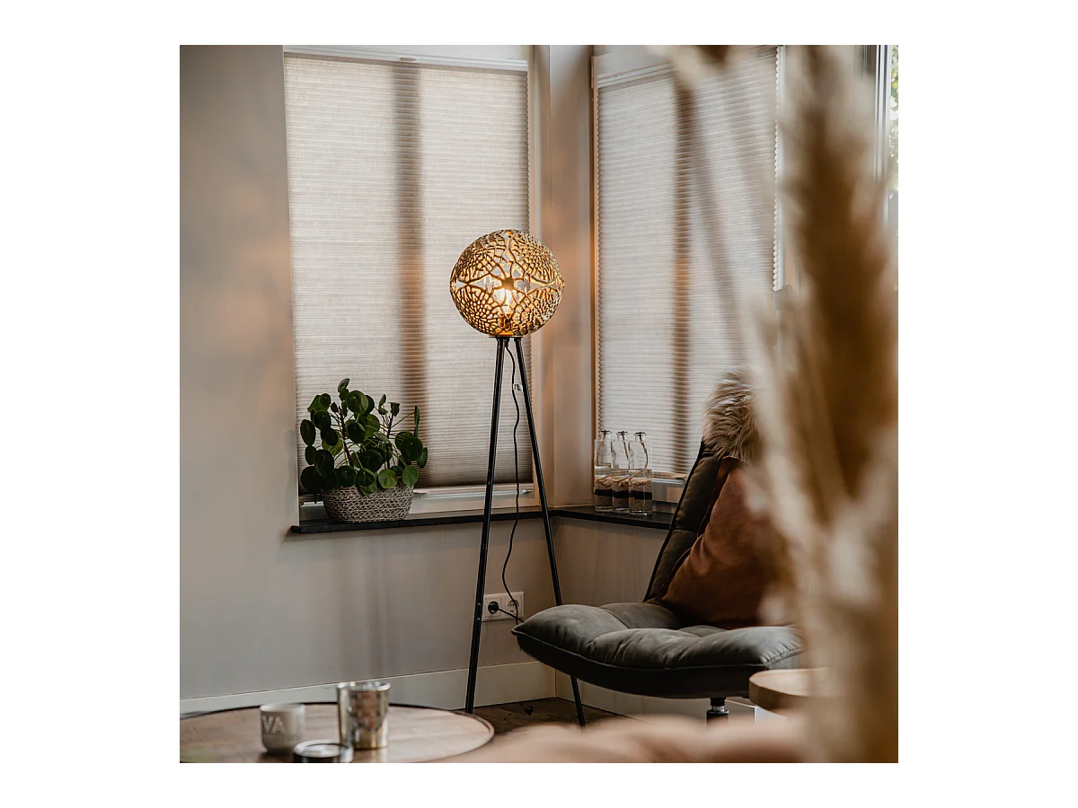 Lampadaire Art Déco trépied noir et doré - Maro