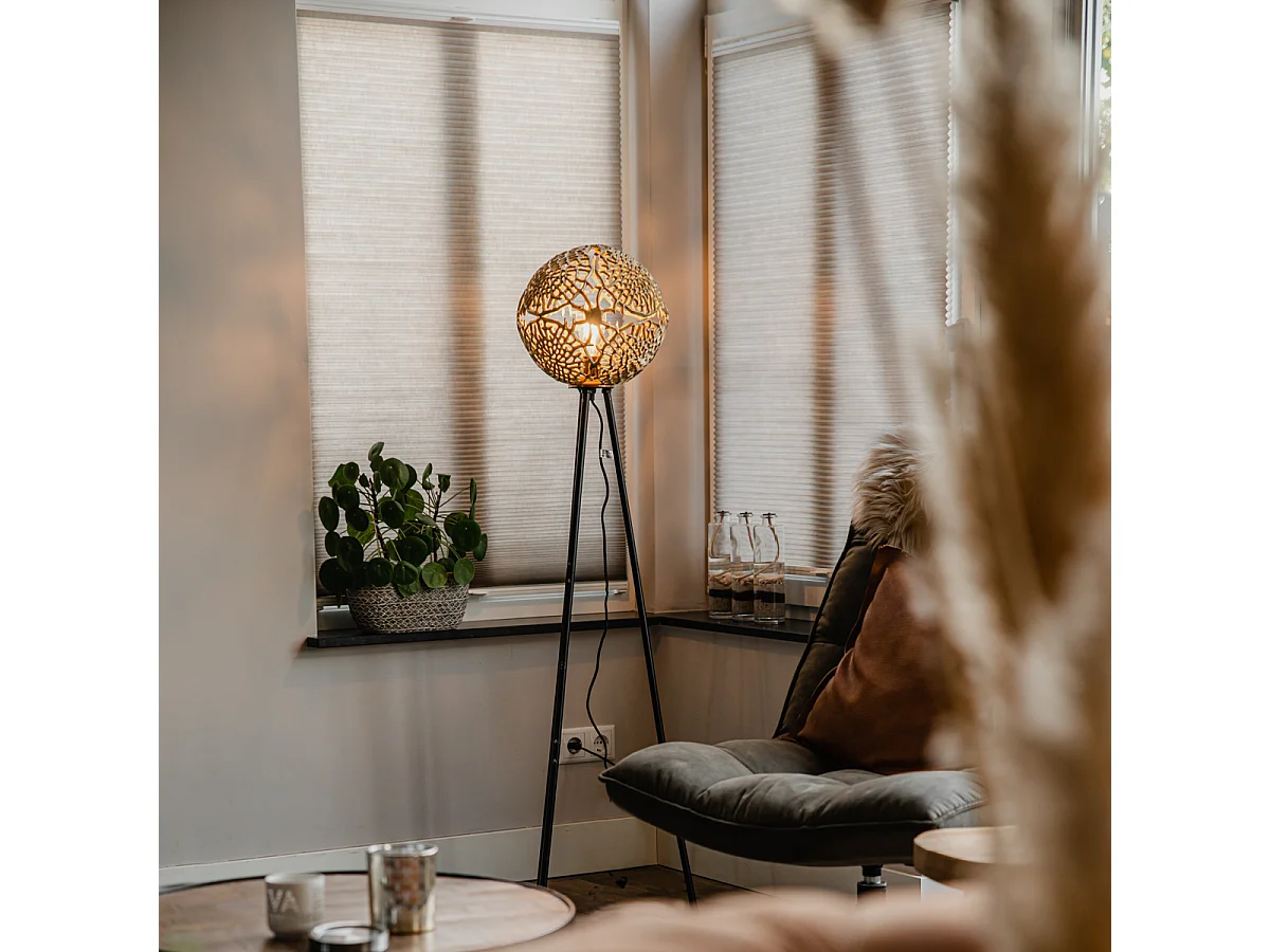 Lampadaire trépied Art déco doré - Maro