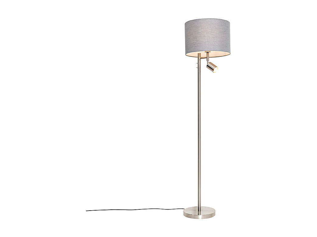 Lampadaire acier avec abat-jour gris et liseuse - Jelena