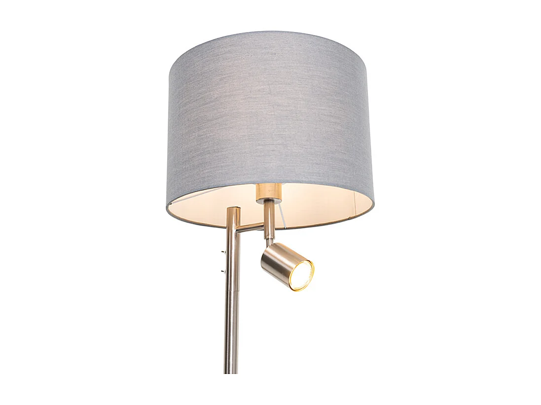 Lampadaire acier avec abat-jour gris et liseuse - Jelena