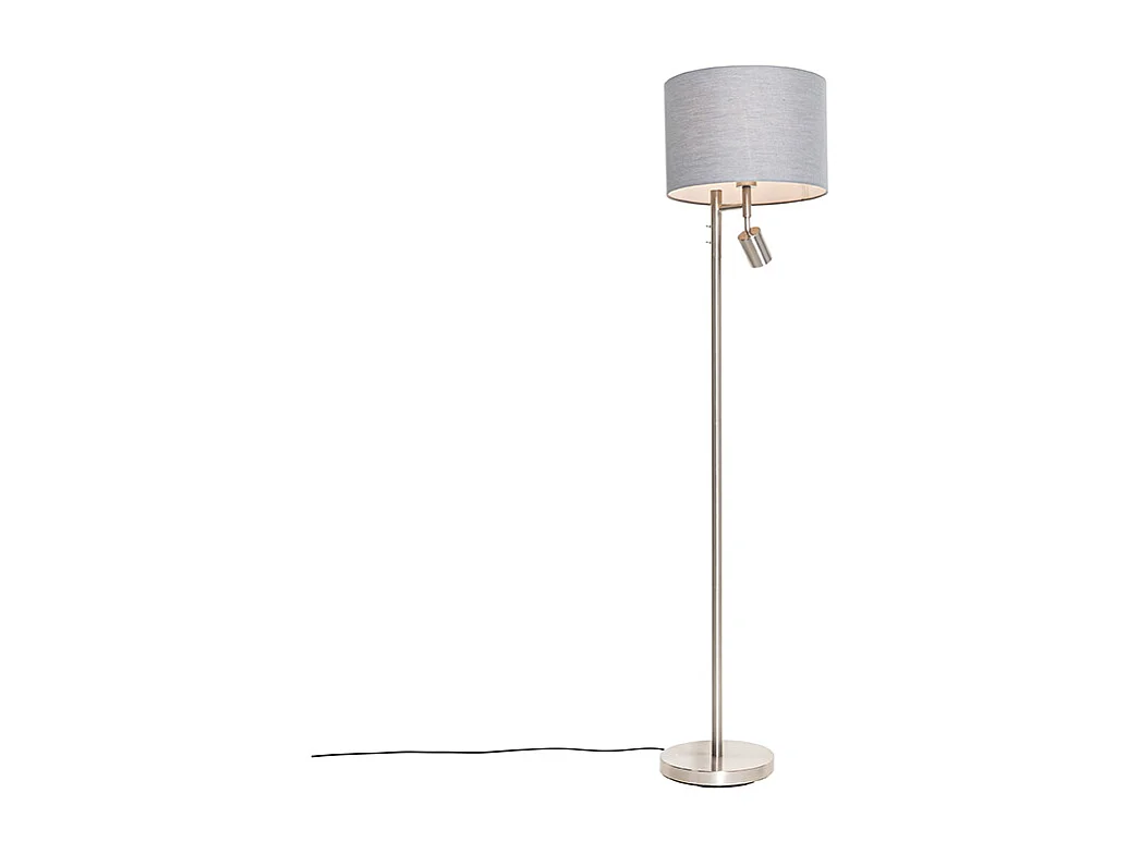 Lampadaire acier avec abat-jour gris et liseuse - Jelena
