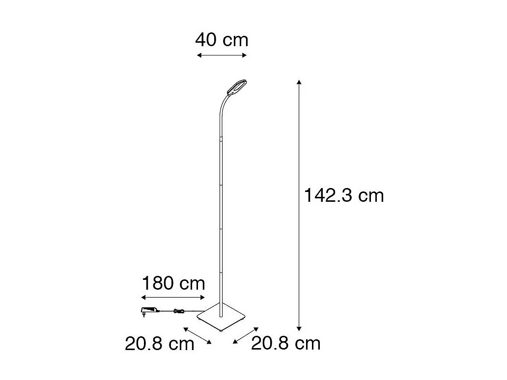 Lampadaire noir avec LED 5 niveaux de gradation en Kelvin - Botot