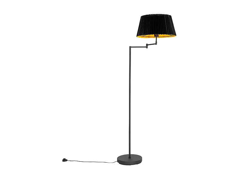Lampadaire noir avec abat-jour plissé noir et bras réglable - Ladas Deluxe