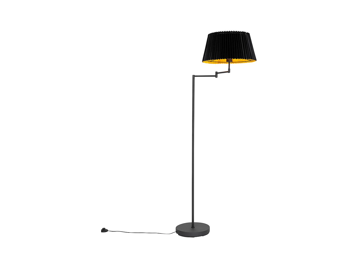 Lampadaire noir avec abat-jour plissé noir et bras réglable - Ladas Deluxe