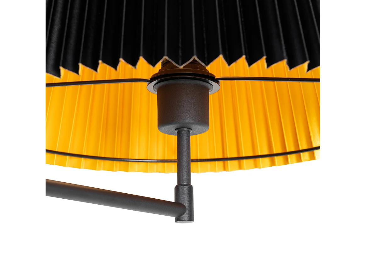 Lampadaire noir avec abat-jour plissé noir et bras réglable - Ladas Deluxe