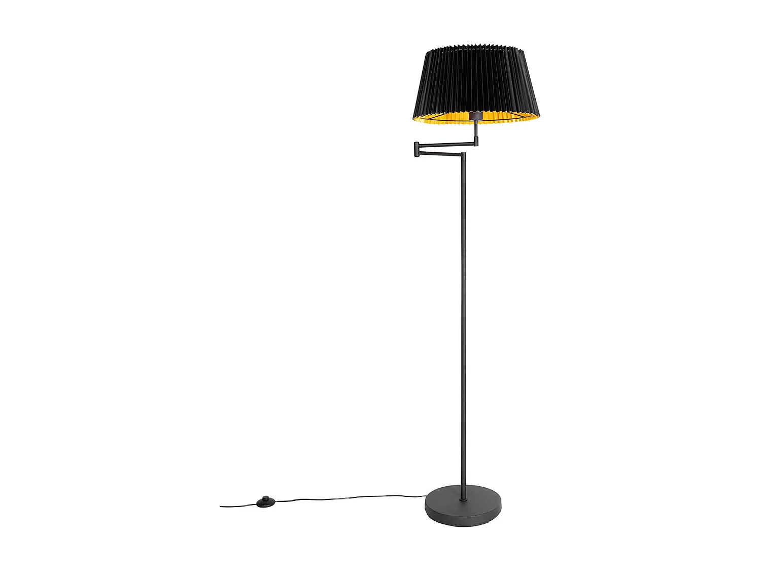 Lampadaire noir avec abat-jour plissé noir et bras réglable - Ladas Deluxe