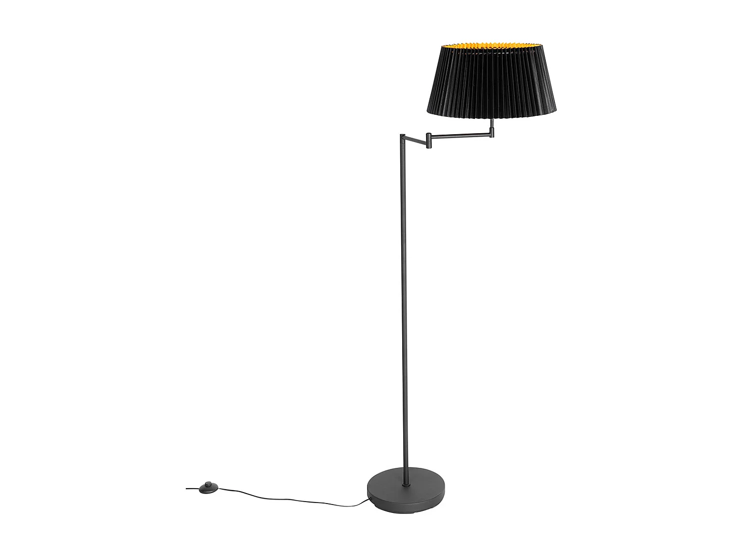 Lampadaire noir avec abat-jour plissé noir et bras réglable - Ladas Deluxe