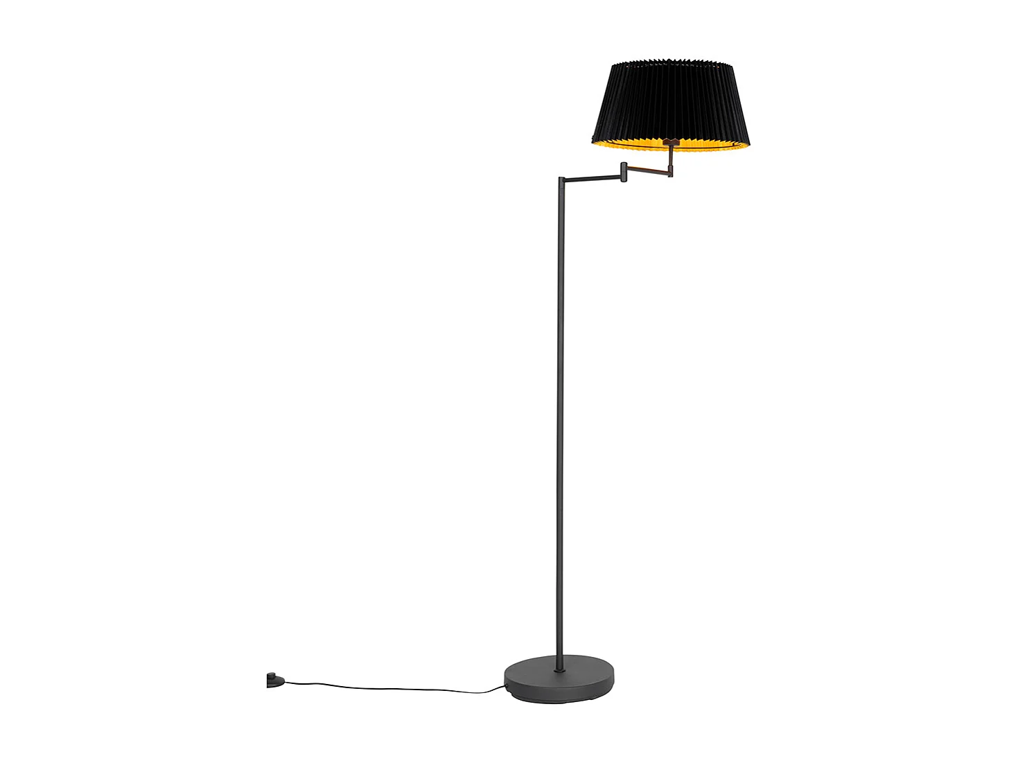Lampadaire noir avec abat-jour plissé noir et bras réglable - Ladas Deluxe