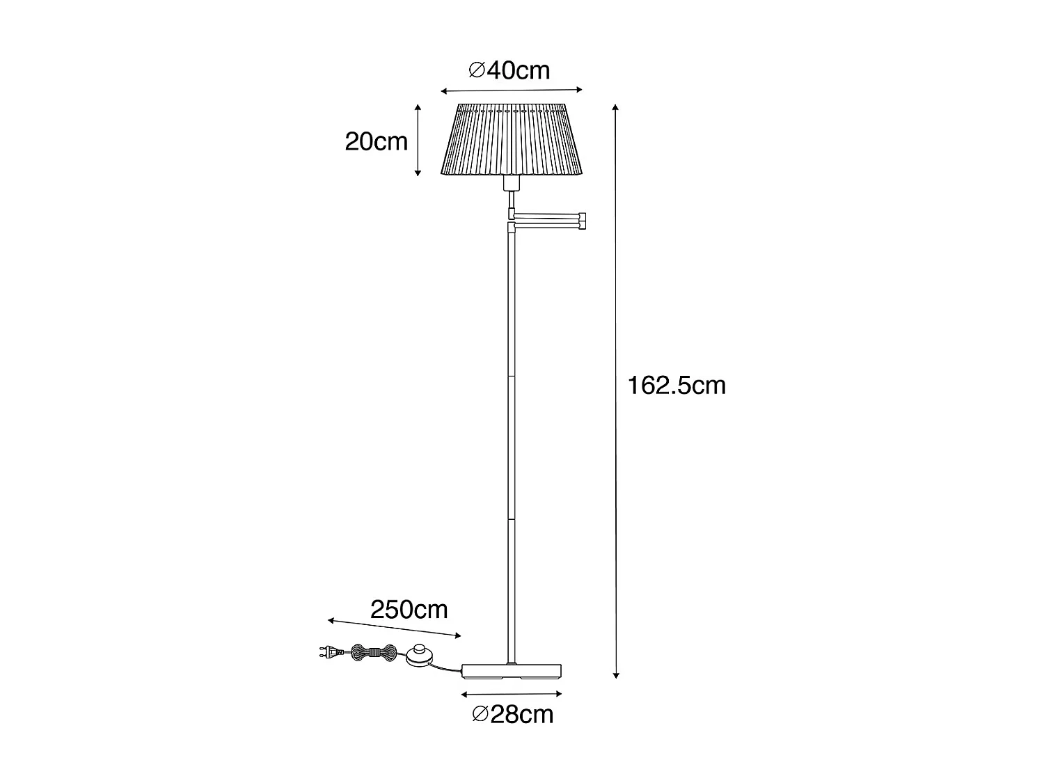 Lampadaire noir avec abat-jour plissé noir et bras réglable - Ladas Deluxe