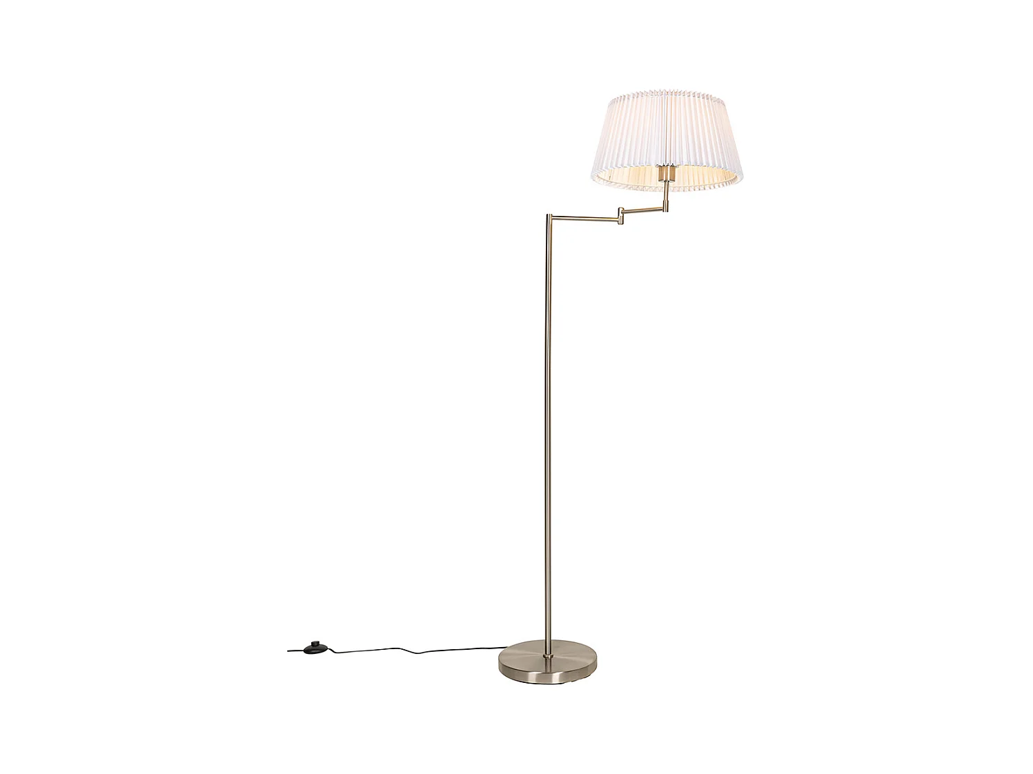 Lampadaire en acier avec abat-jour plissé blanc et bras réglable - Ladas Deluxe
