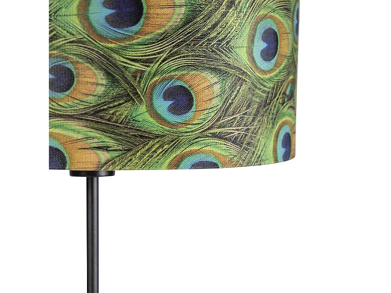 Lampadaire noir avec abat-jour en velours paon avec or 35 cm - Parte
