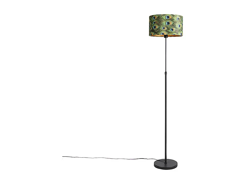 Lampadaire noir avec abat-jour en velours paon avec or 35 cm - Parte