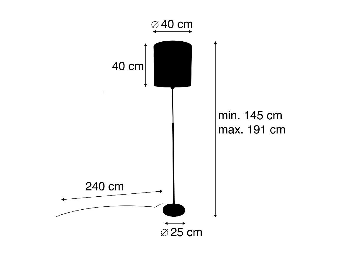 Lampadaire abat-jour noir rouge 40 cm réglable - Parte