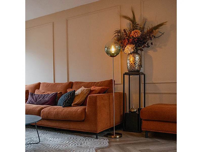 Lampadaire Art déco en laiton avec verre vert - Pallon