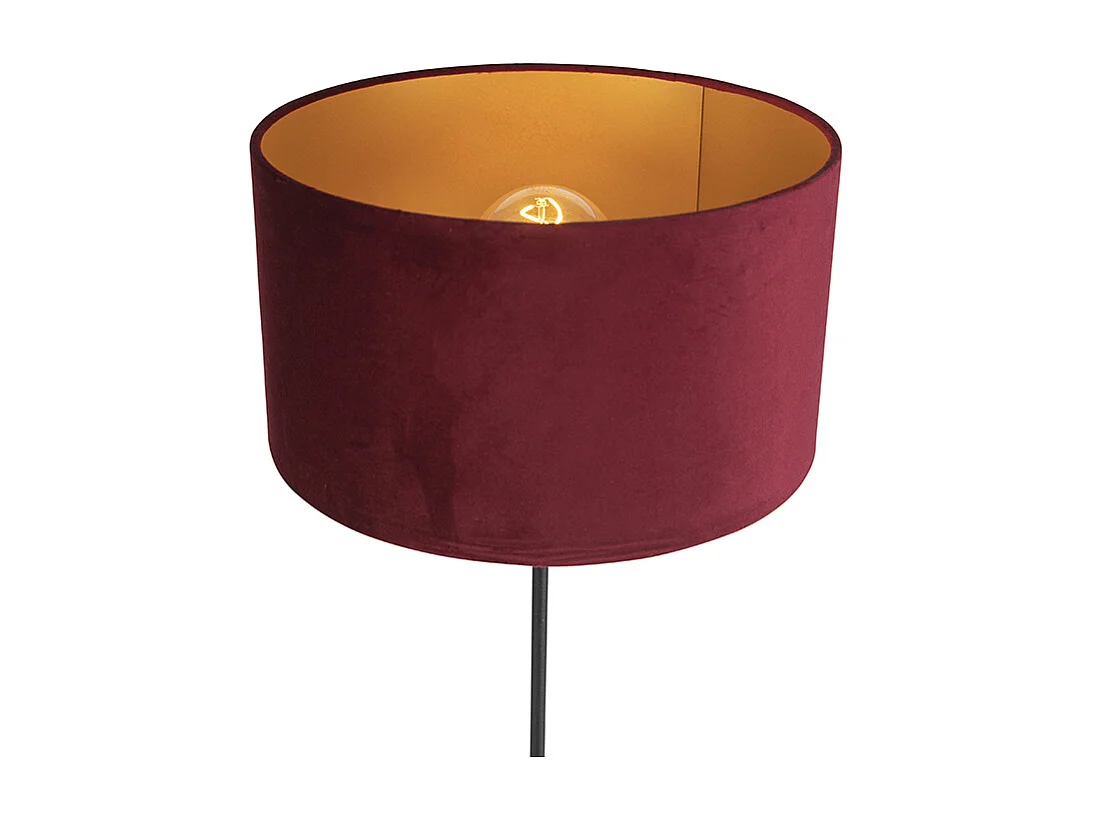 Lampadaire noir avec abat-jour en velours rouge avec or 35 cm - Parte