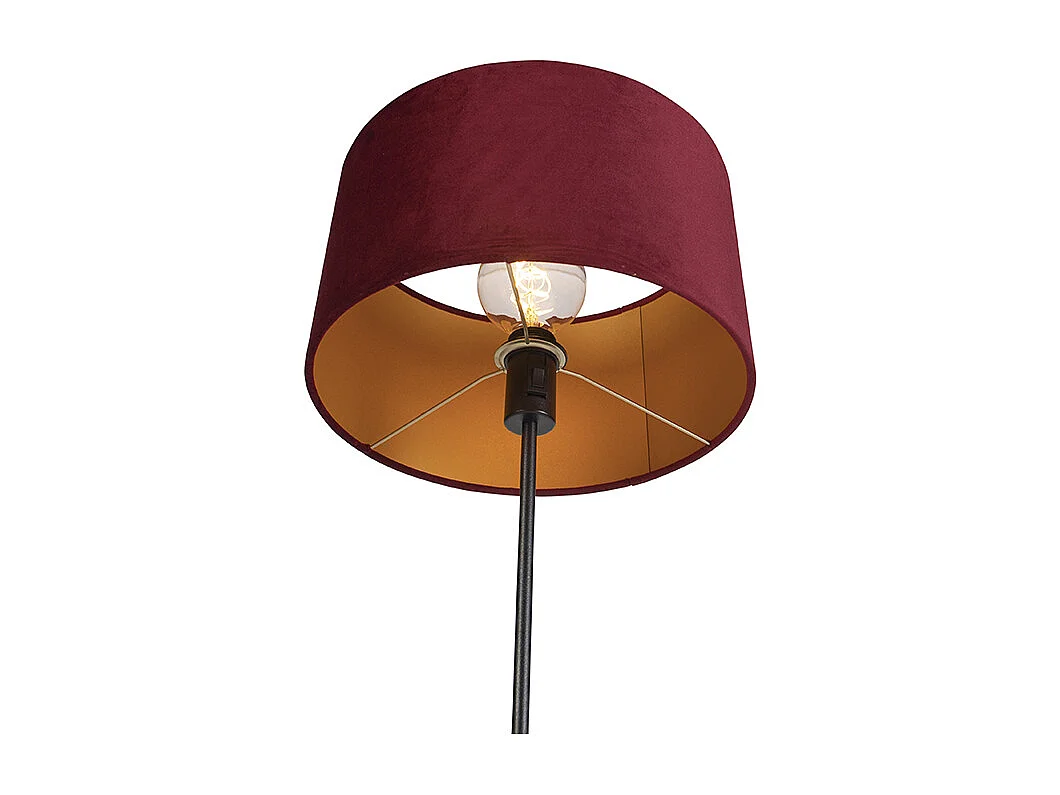 Lampadaire noir avec abat-jour en velours rouge et or 35 cm - Parte