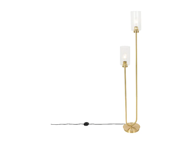 Lampadaire Art Déco doré avec verre 2 lumières - Laura