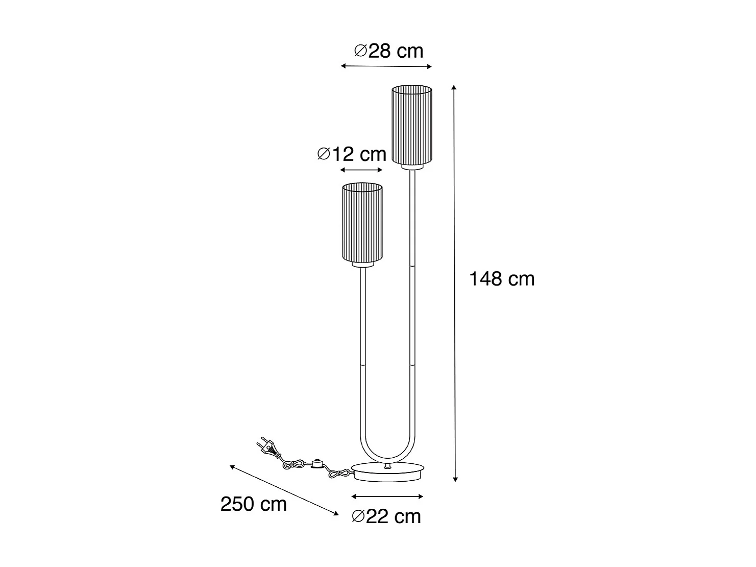 Lampadaire Art Déco doré avec verre 2 lumières - Laura