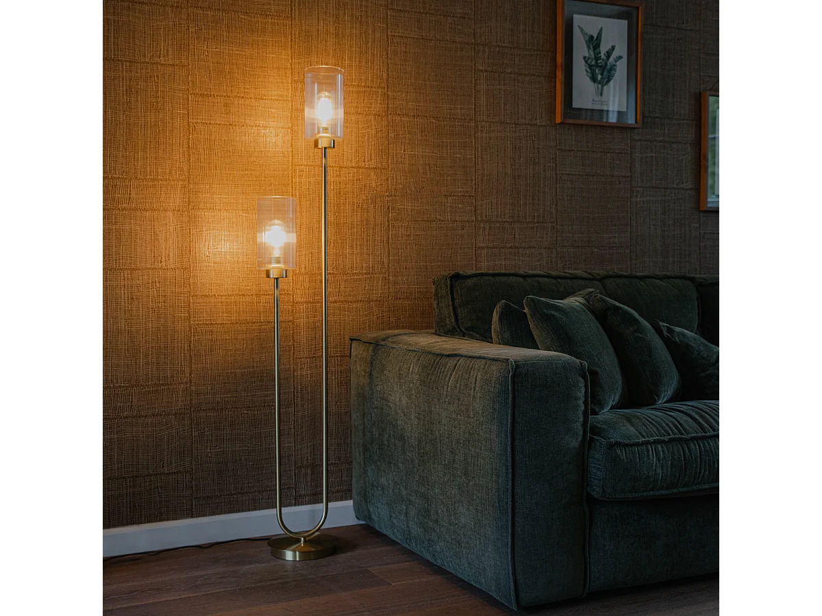 Lampadaire Art Déco doré avec verre 2 lumières - Laura