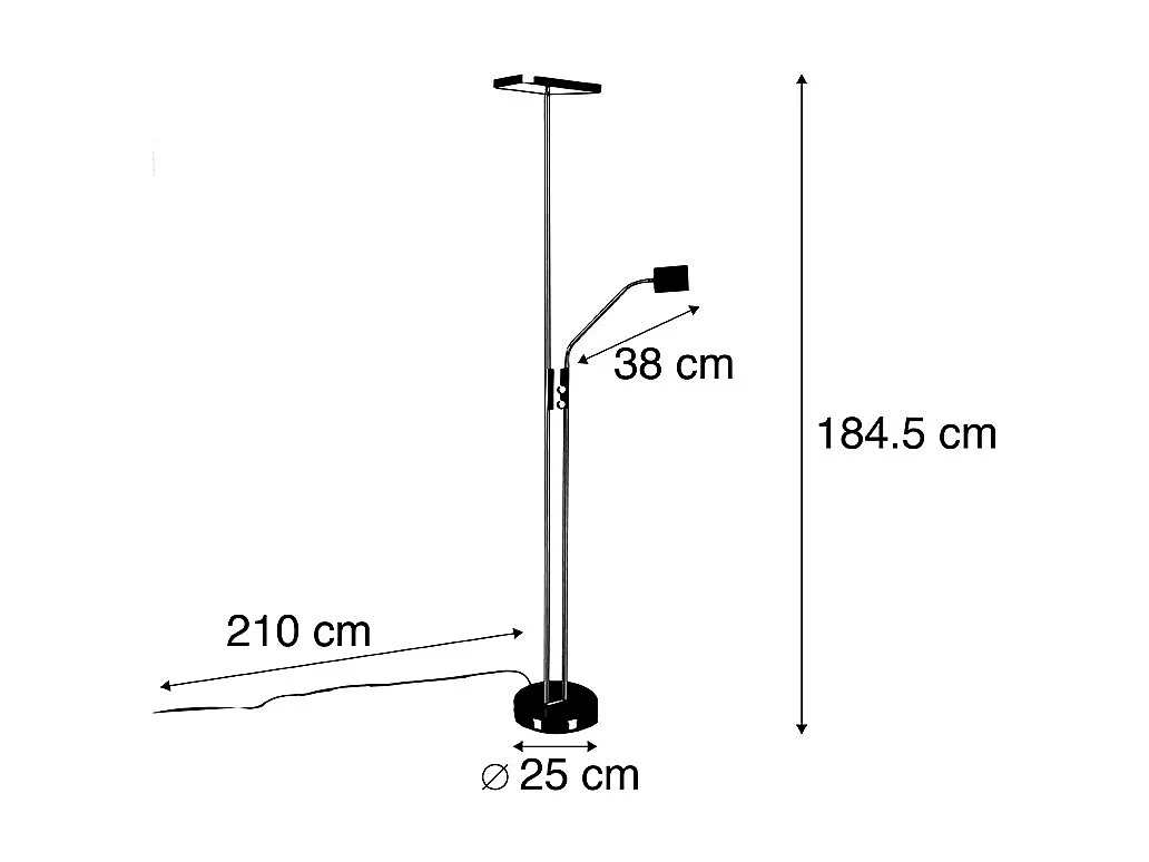 Lampadaire moderne avec LED et variateur de lumière avec lampe de lecture - Uplighter Jazzy