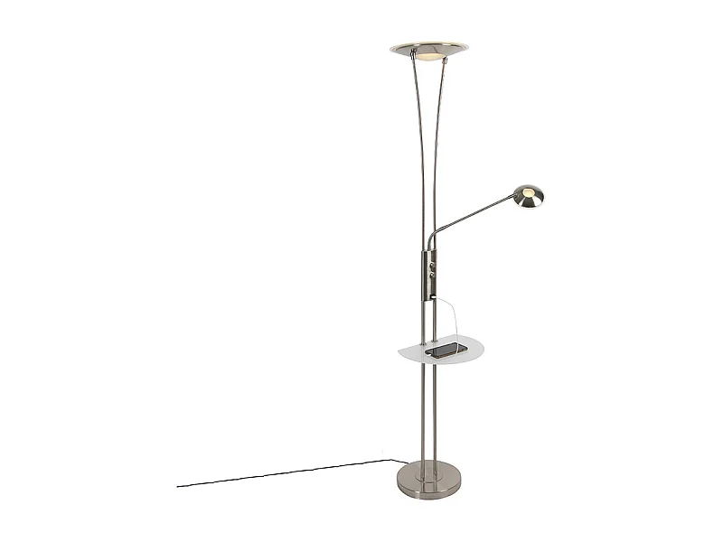 Lampadaire en acier avec bras de lecture avec LED et port USB - Séville