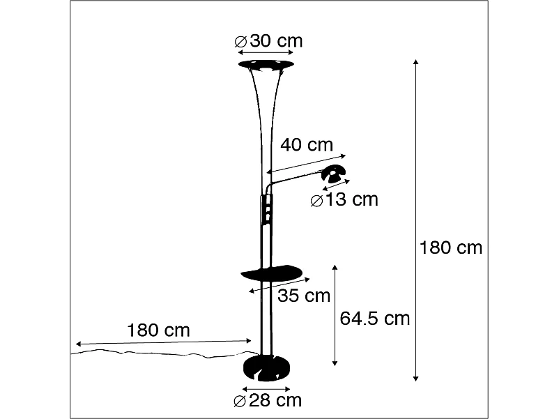 Lampadaire en acier avec bras de lecture avec LED et port USB - Séville