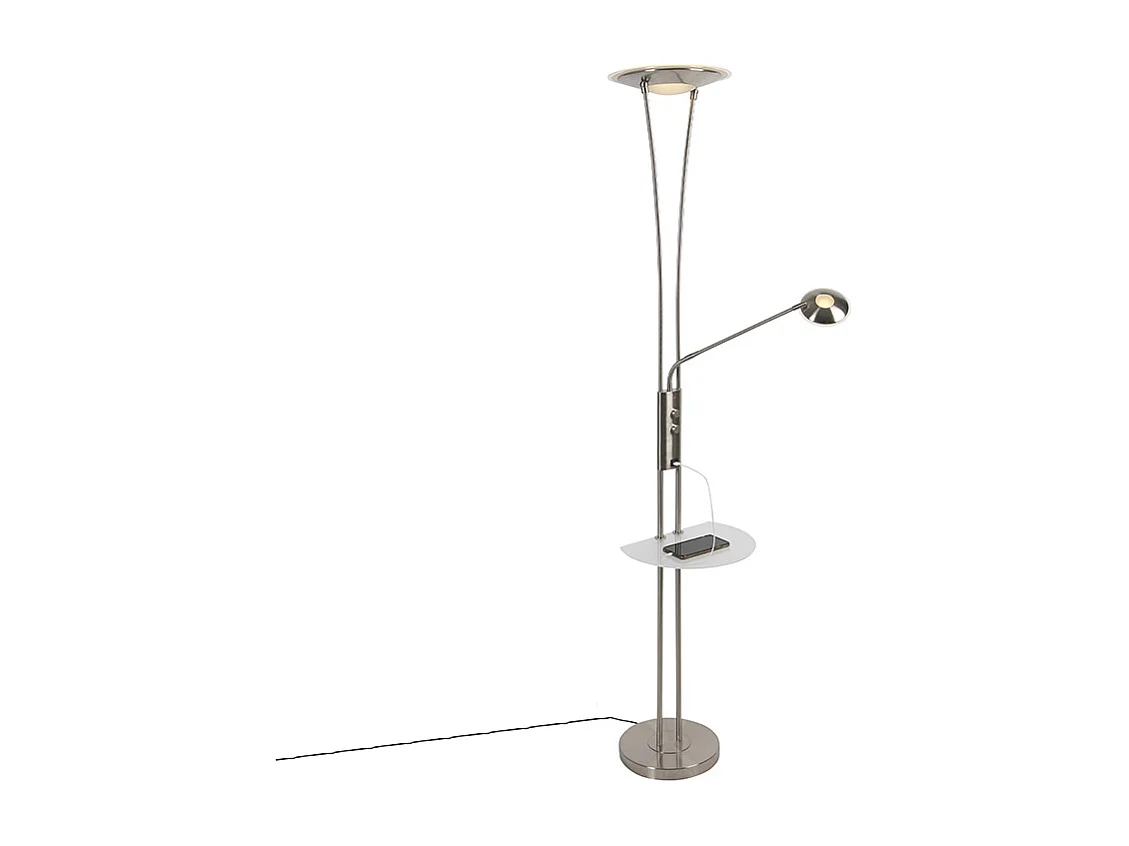 Lampadaire en acier avec bras de lecture, LED et port USB - Sevilla