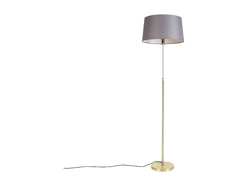 Lampadaire or/laiton avec abat-jour en lin gris 45 cm - Parte